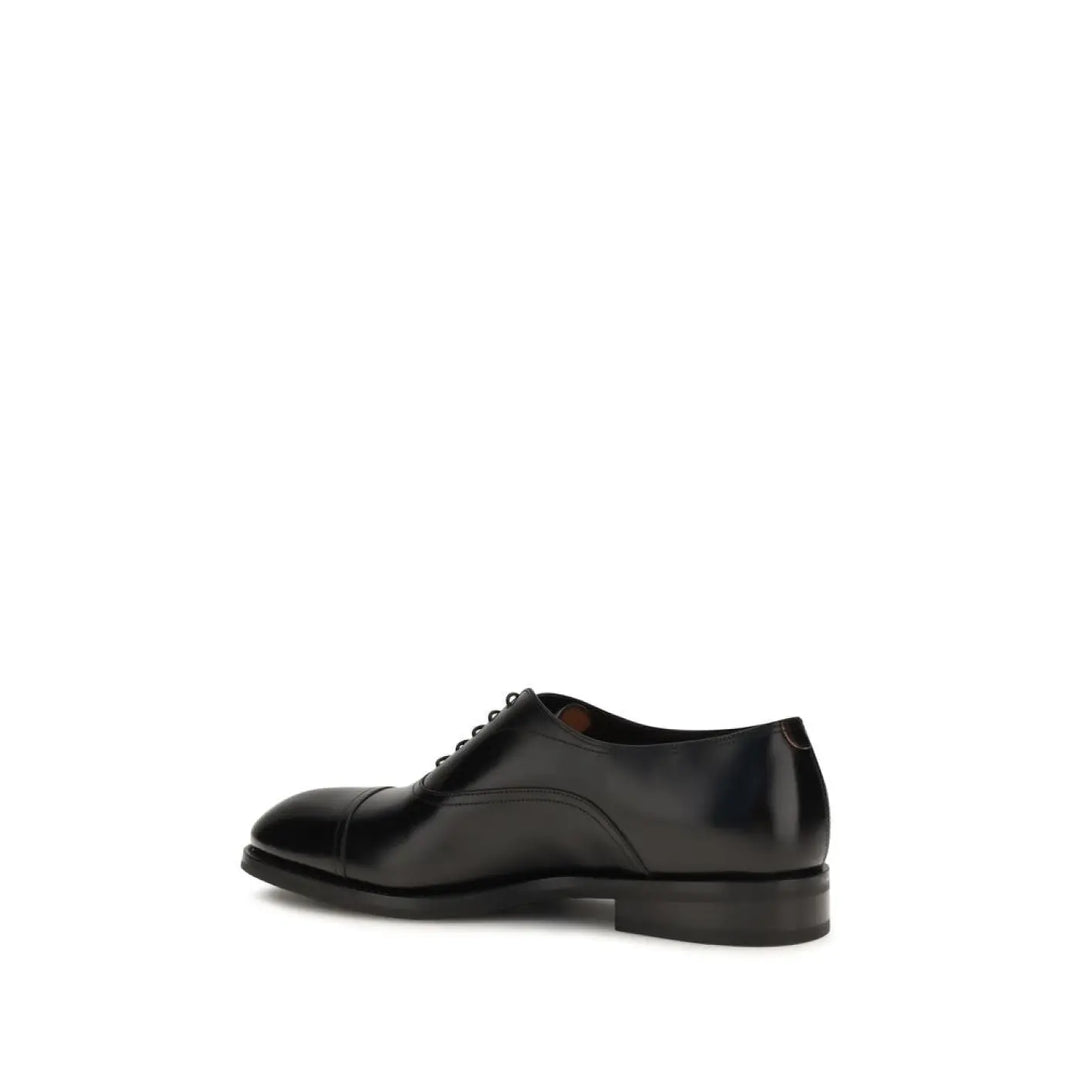 Santoni Black Calf Leather Bos Taurus Oxfords and Derbies