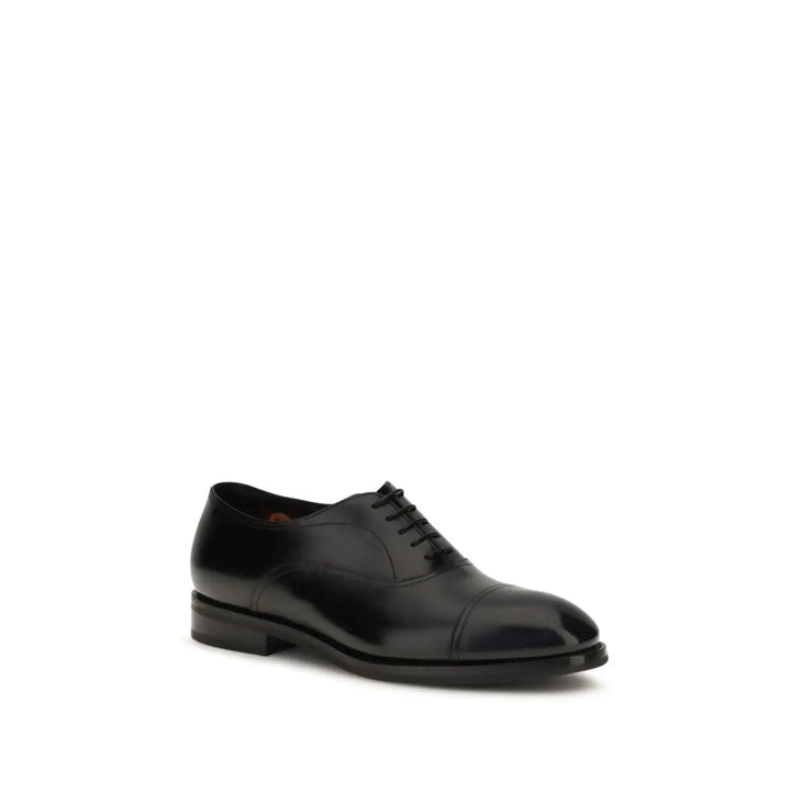Santoni Black Calf Leather Bos Taurus Oxfords and Derbies
