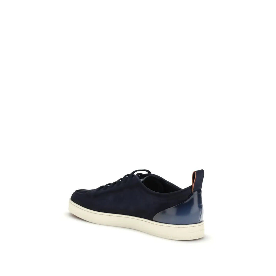 Santoni Blue Calf Leather Bos Taurus Low Top Sneakers