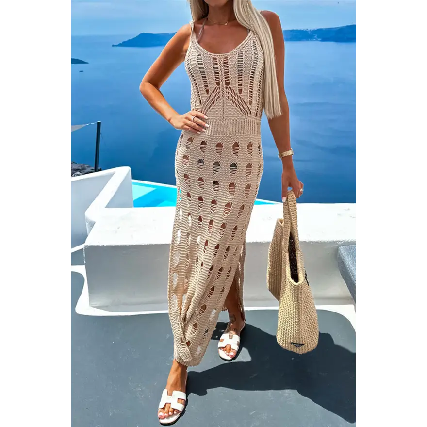 Chic Scoop Neck Sleeveless Dress Cover Up in Openwork Stretchy Acrylic Trendsi