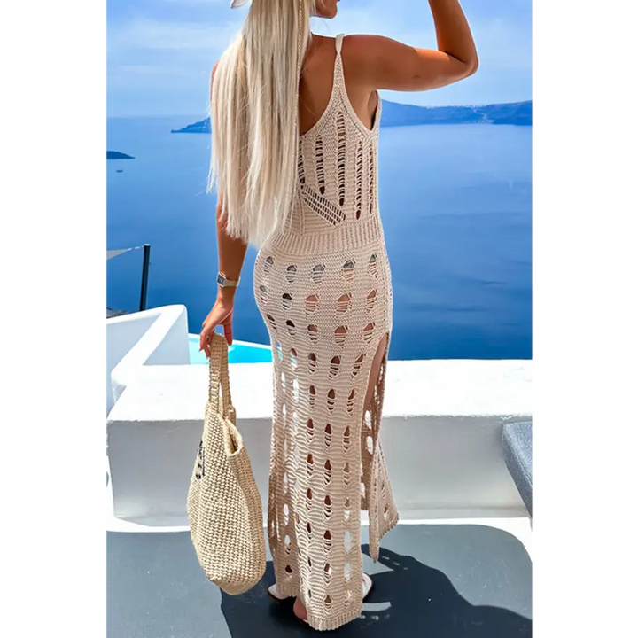 Chic Scoop Neck Sleeveless Dress Cover Up in Openwork Stretchy Acrylic Trendsi