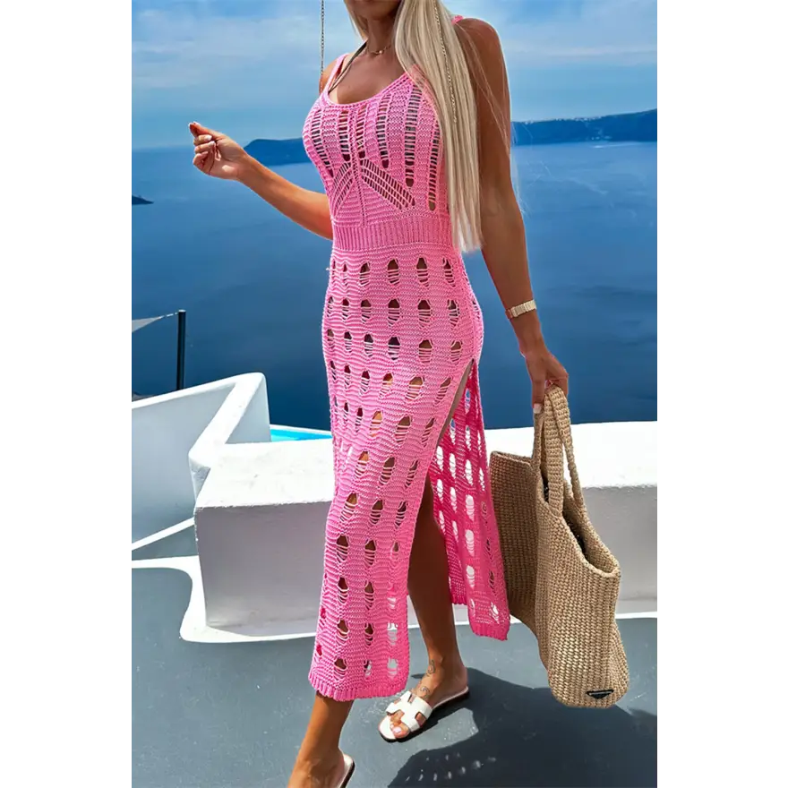 Chic Scoop Neck Sleeveless Dress Cover Up in Openwork Stretchy Acrylic Trendsi