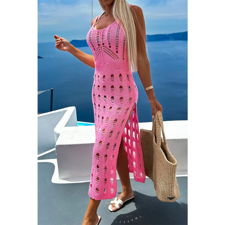 Chic Scoop Neck Sleeveless Dress Cover Up in Openwork Stretchy Acrylic Trendsi