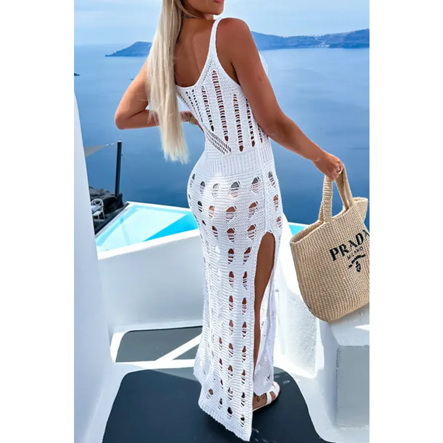 Chic Scoop Neck Sleeveless Dress Cover Up in Openwork Stretchy Acrylic Trendsi