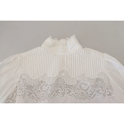 Seductive Elegance Dolce Gabbana White Lace Trim Blouse &