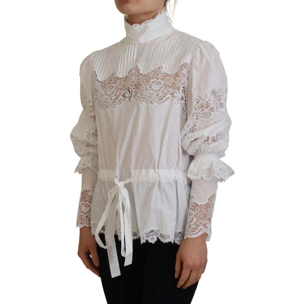 Seductive Elegance Dolce Gabbana White Lace Trim Blouse &