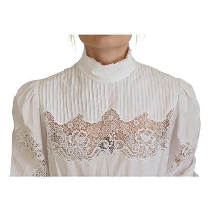 Seductive Elegance Dolce Gabbana White Lace Trim Blouse &
