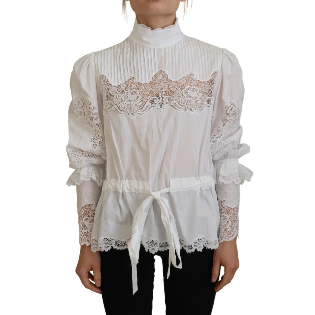 Seductive Elegance Dolce Gabbana White Lace Trim Blouse &