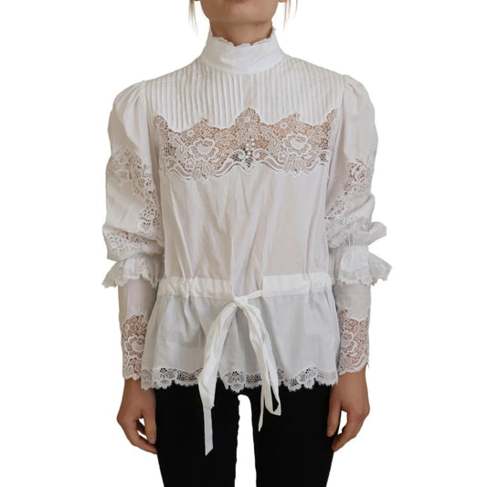 Seductive Elegance Dolce Gabbana White Lace Trim Blouse &