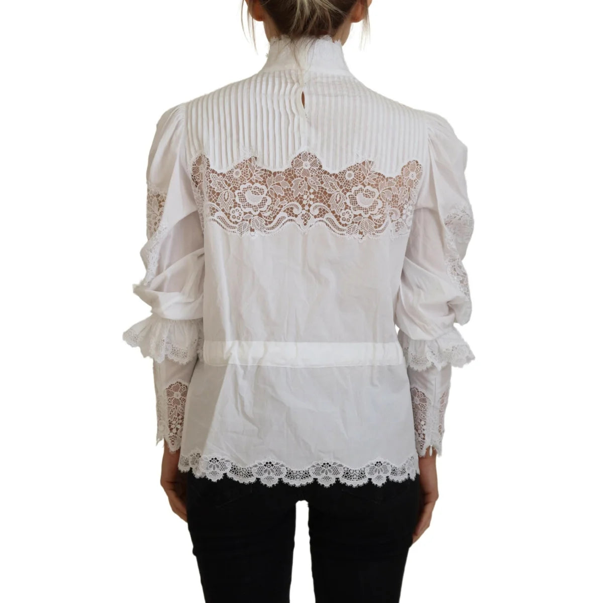 Seductive Elegance Dolce Gabbana White Lace Trim Blouse &