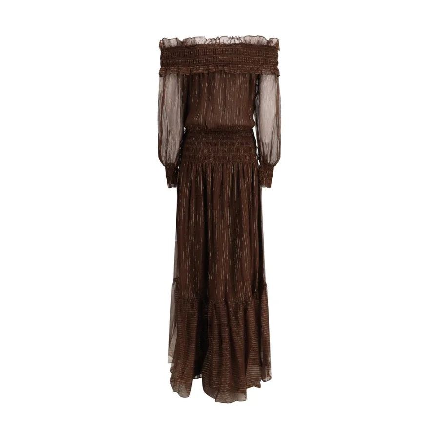 Self-Portrait Brown Silk Long Dress