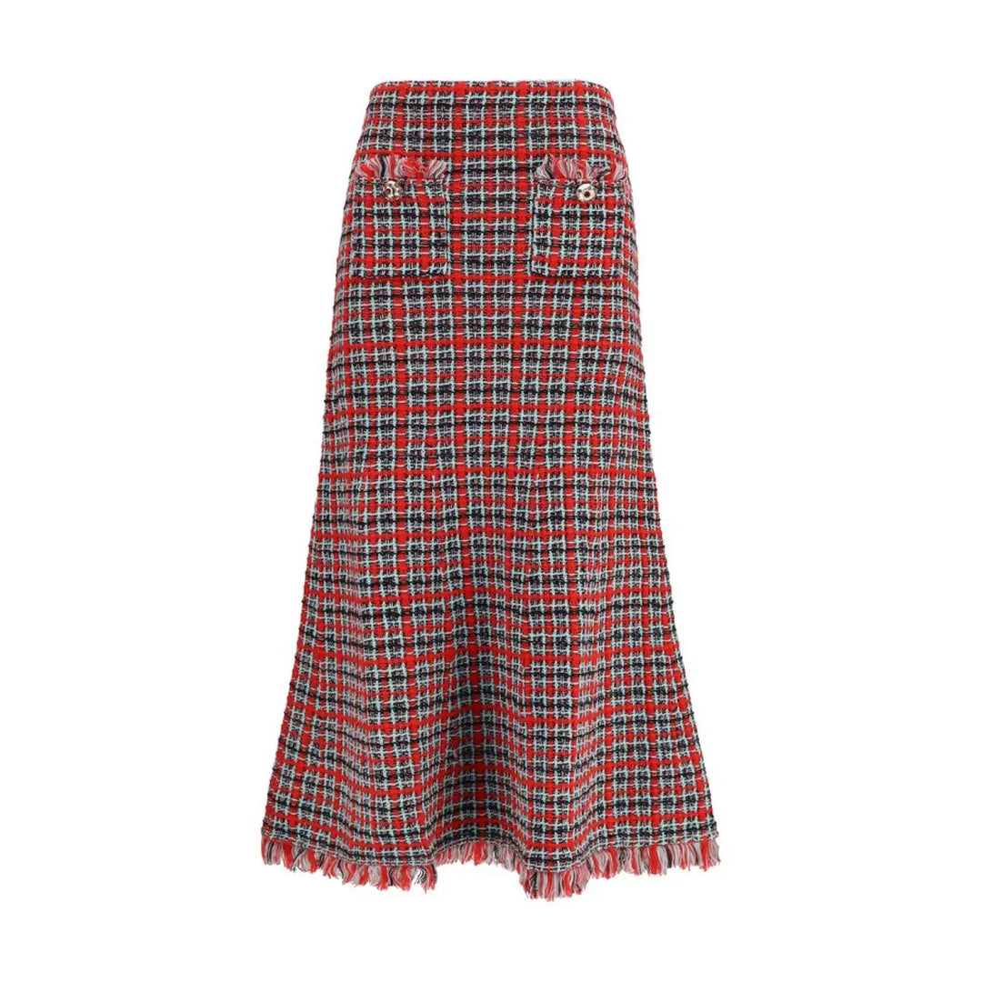 Self-portrait Red Cotton Midi Skirt