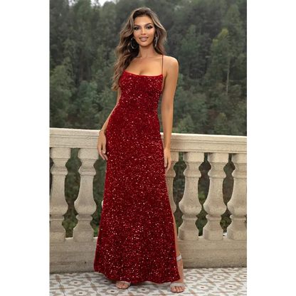 Elevate Your Style with the Sequin Backless Split Maxi Dress Clothing Tops Trendsi