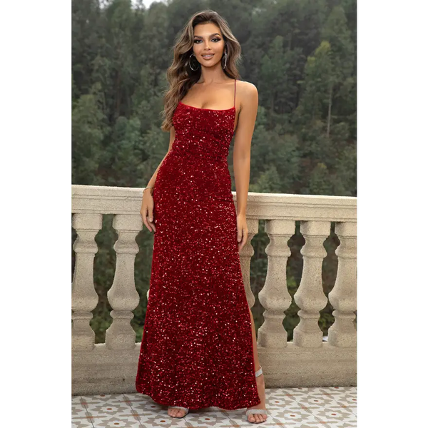 Glamorous Sequin Backless Split Maxi Dress Belle of the Ball Clothing Tops Trendsi