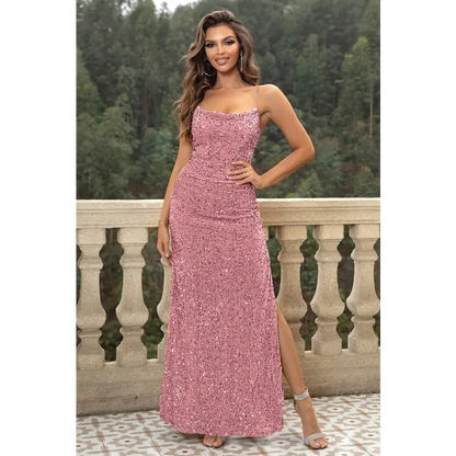 Elevate Your Style with the Sequin Backless Split Maxi Dress Clothing Tops Trendsi