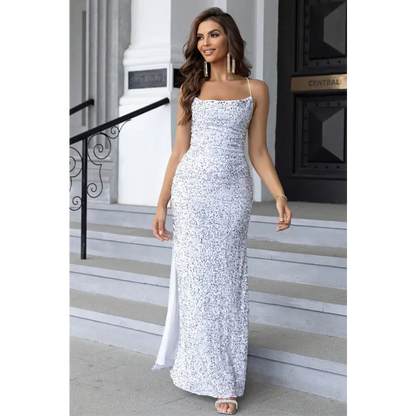 Elevate Your Style with the Sequin Backless Split Maxi Dress Clothing Tops Trendsi