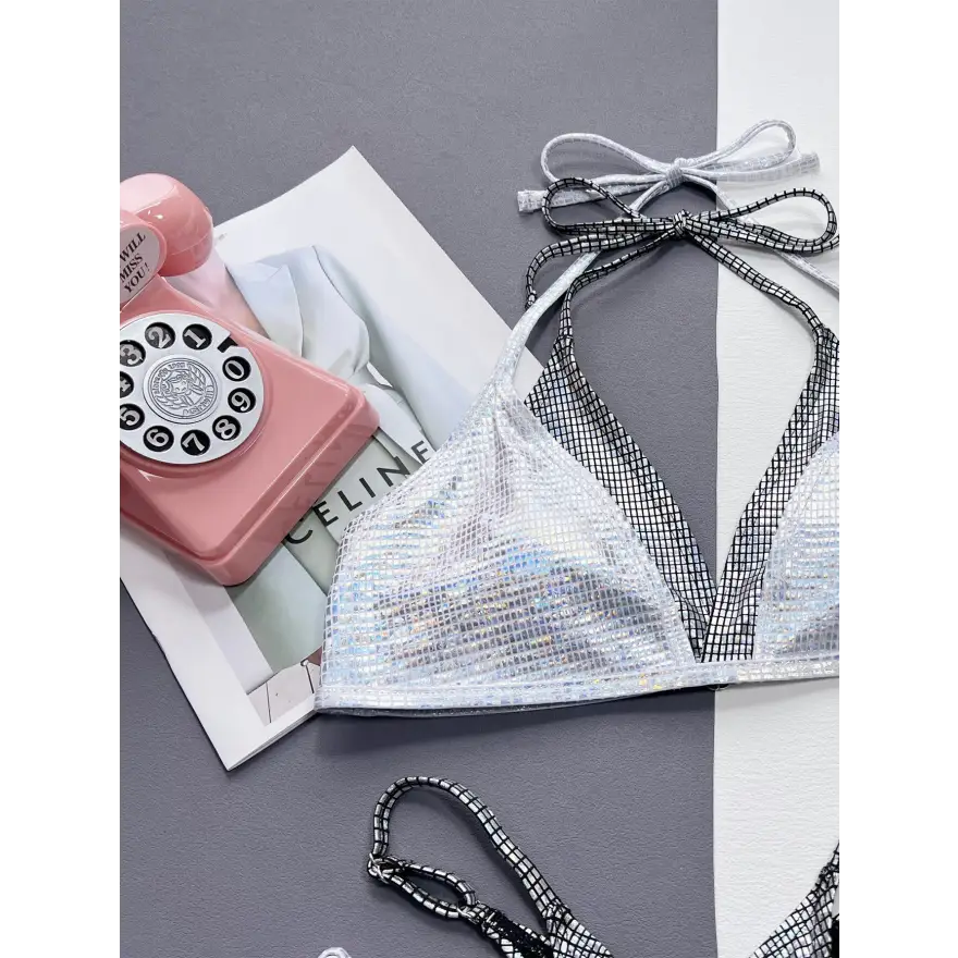 Sparkling Sequin Beach Two Piece Mid Waist Swimsuit Trendsi