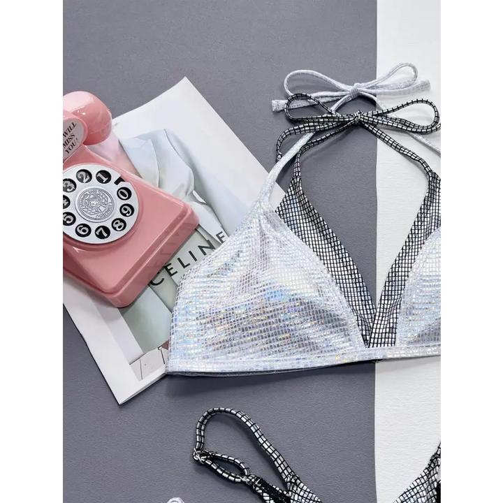 Sparkling Sequin Beach Two Piece Mid Waist Swimsuit Trendsi