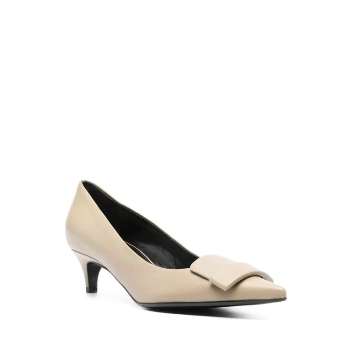 Sergio Rossi Beige Calfskin Mid Heel Pumps