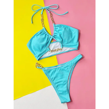 Sexy Grommet Tie Two-Piece Swimsuit: Beach Ready Style Trendsi