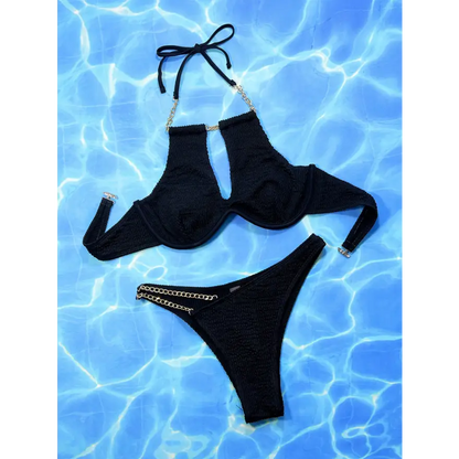 Sexy Solid Beach Thong Set - Underwire Included! Trendsi