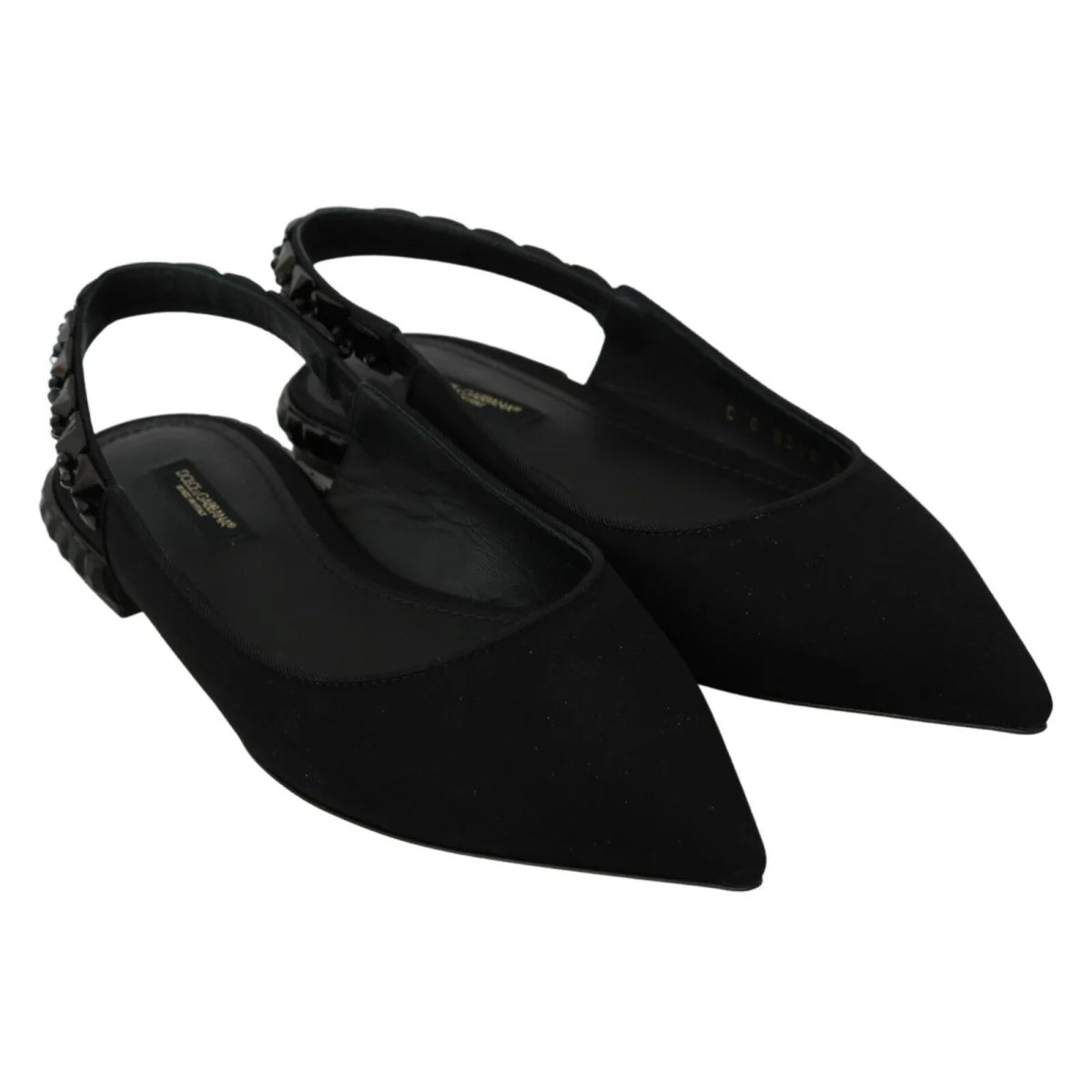 Shimmering Dolce Gabbana Silk Blend Slingback Flats with Black Crystals &
