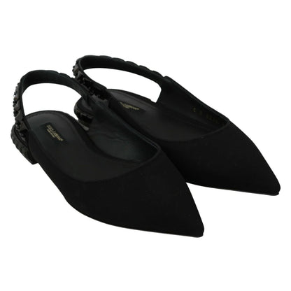 Shimmering Dolce Gabbana Silk Blend Slingback Flats with Black Crystals &