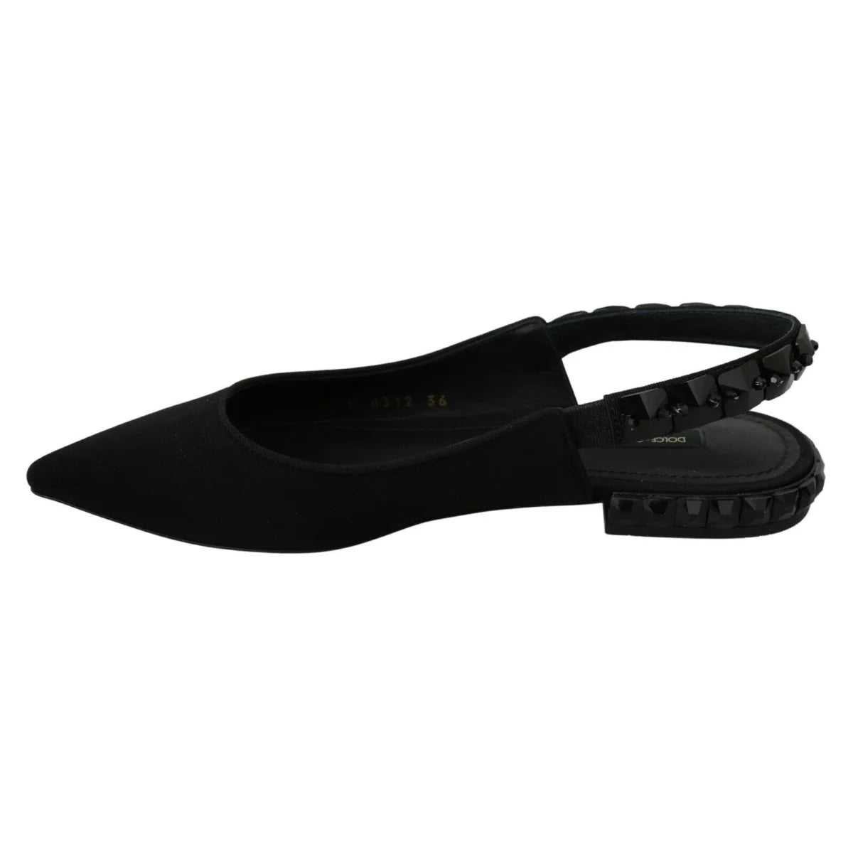 Shimmering Dolce Gabbana Silk Blend Slingback Flats with Black Crystals &