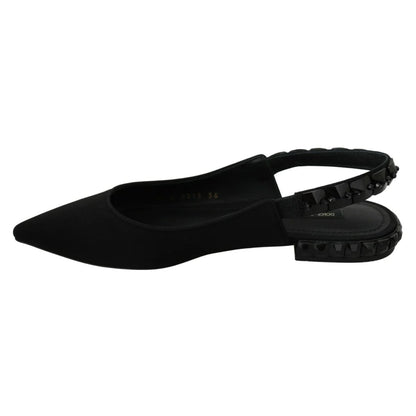 Shimmering Dolce Gabbana Silk Blend Slingback Flats with Black Crystals &