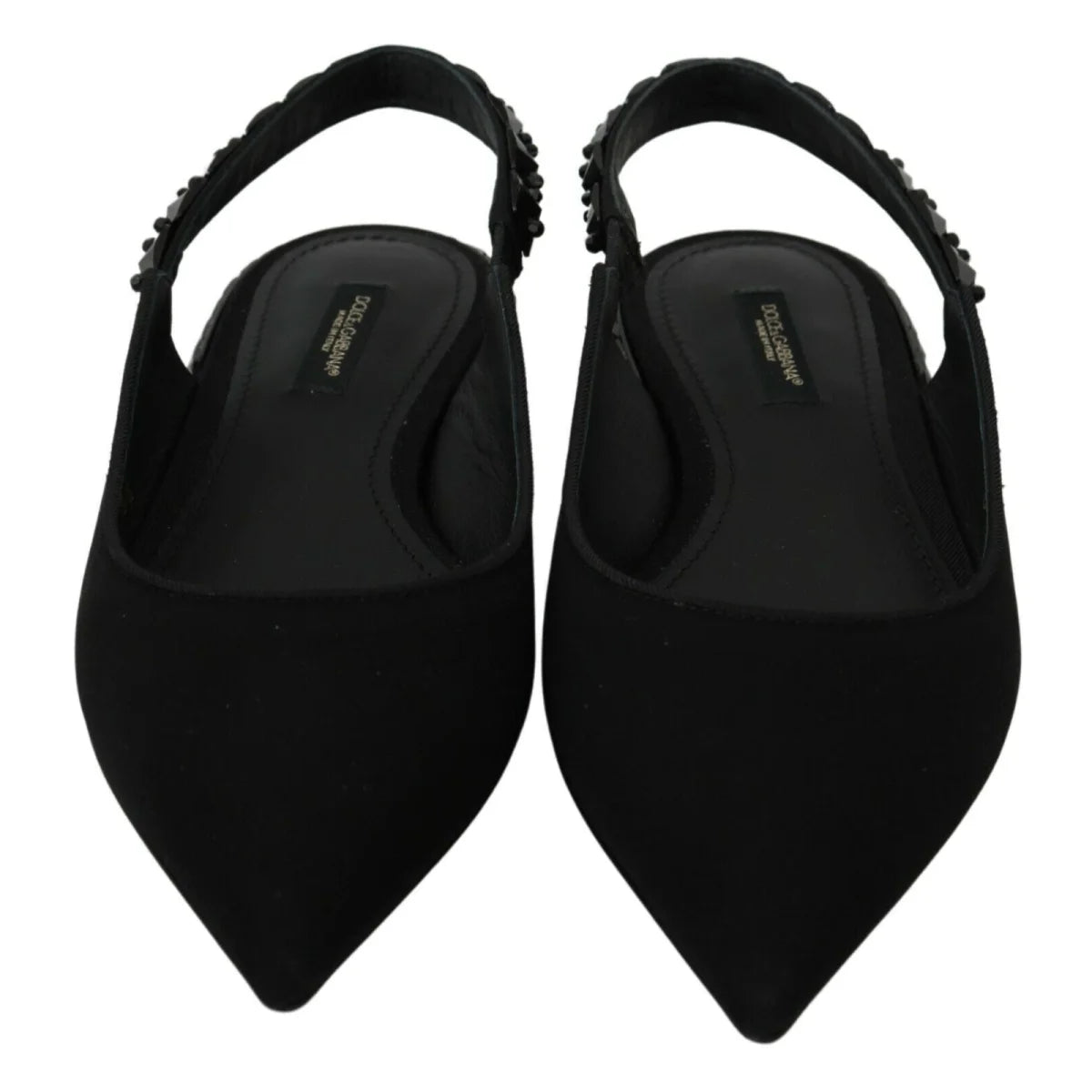 Shimmering Dolce Gabbana Silk Blend Slingback Flats with Black Crystals &