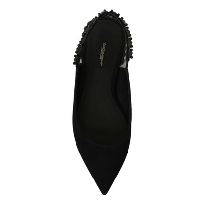 Shimmering Dolce Gabbana Silk Blend Slingback Flats with Black Crystals &