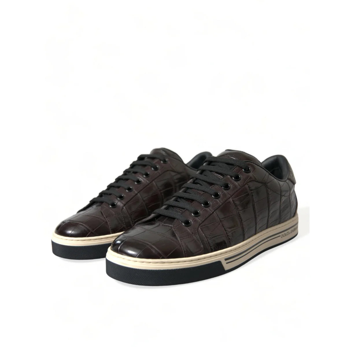 Showstopping Dolce Gabbana Crocodile Leather Brown Sneakers &