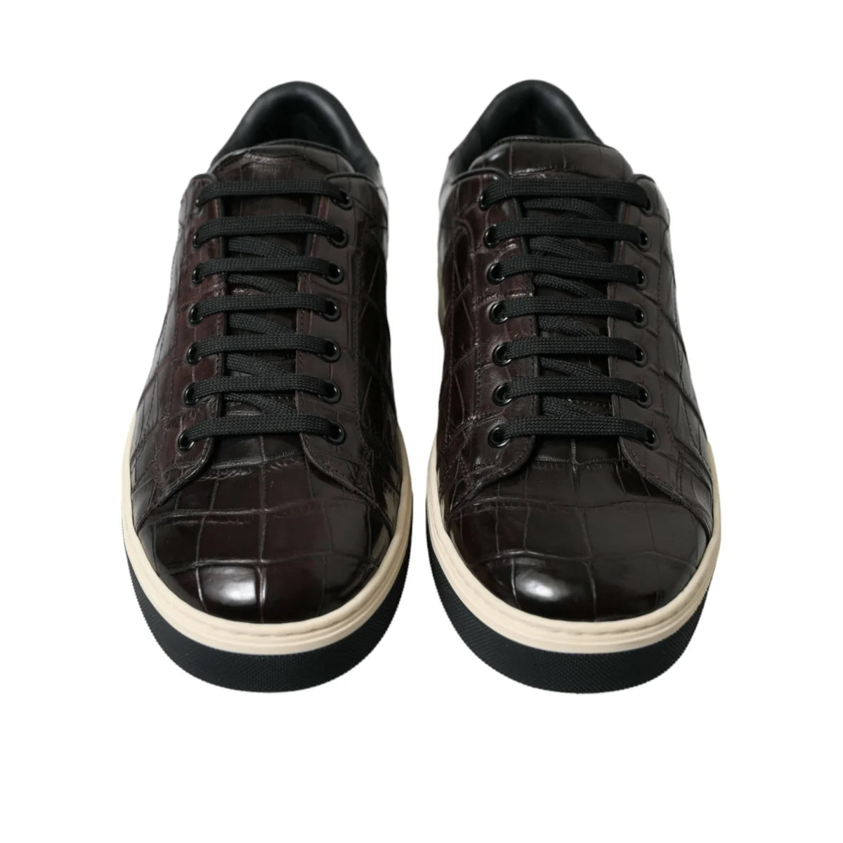 Showstopping Dolce Gabbana Crocodile Leather Brown Sneakers &
