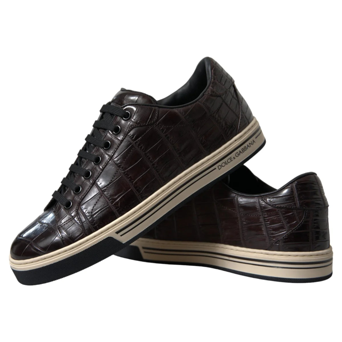 Showstopping Dolce Gabbana Crocodile Leather Brown Sneakers &