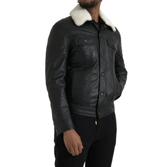 Showstopping Dolce Gabbana Leather Biker Jacket with Luxe Fur Collar &