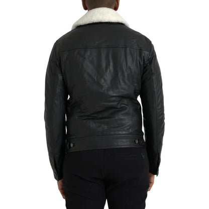 Showstopping Dolce Gabbana Leather Biker Jacket with Luxe Fur Collar &