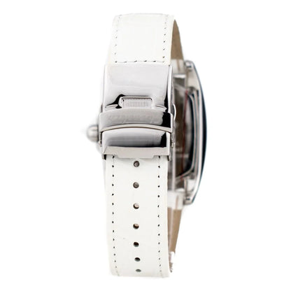 Silver Stainless Steel White Leather Dress Watch for Men Chronotech