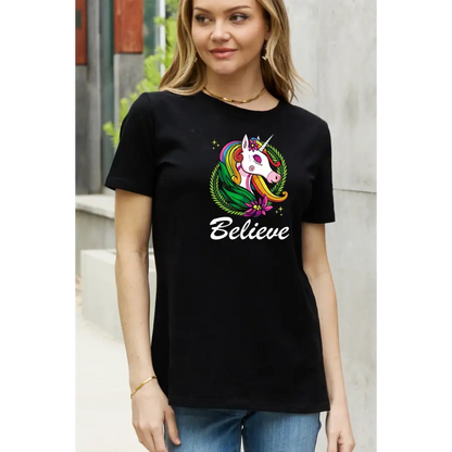 Simply Love BELIEVE Graphic Cotton Tee for Heartfelt Style Clothing Tops Trendsi