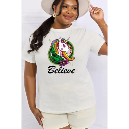 Simply Love BELIEVE Graphic Cotton Tee for Heartfelt Style Clothing Tops Trendsi