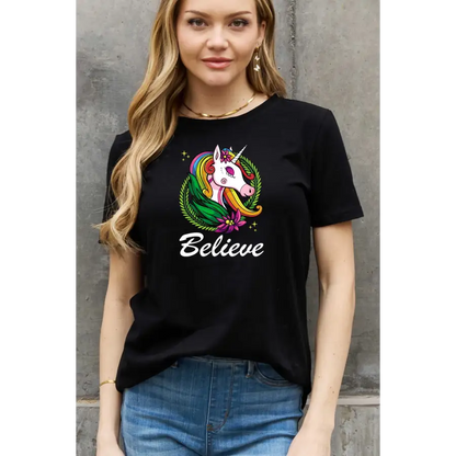 Simply Love BELIEVE Graphic Cotton Tee for Heartfelt Style Clothing Tops Trendsi