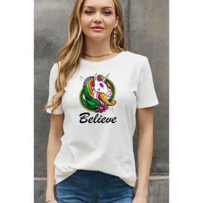 Simply Love BELIEVE Graphic Cotton Tee for Heartfelt Style Clothing Tops Trendsi