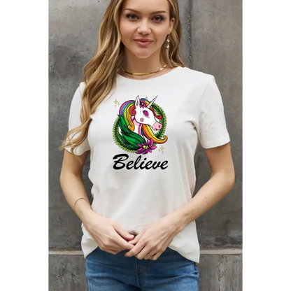 Simply Love BELIEVE Graphic Cotton Tee for Heartfelt Style Clothing Tops Trendsi