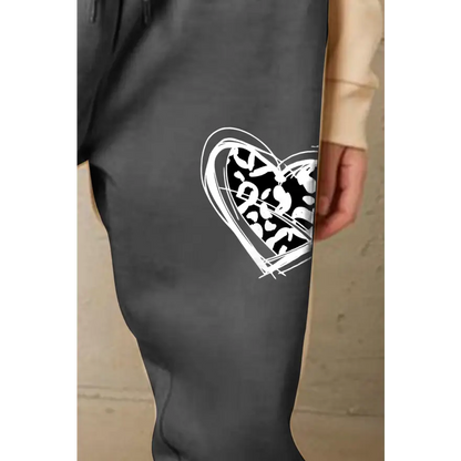 Simply Love Size Drawstring Heart Graphic Long Sweatpants for Comfort Trendsi