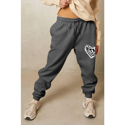 Simply Love Size Drawstring Heart Graphic Long Sweatpants for Comfort Trendsi