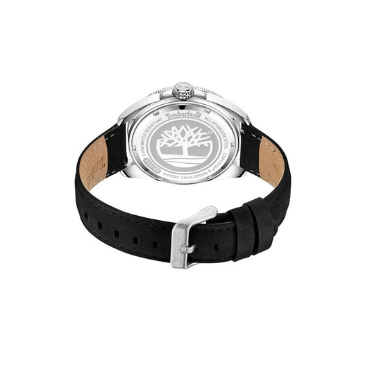Sleek Black Leather Quartz Watch with Stainless Steel Grey Finish Timberland