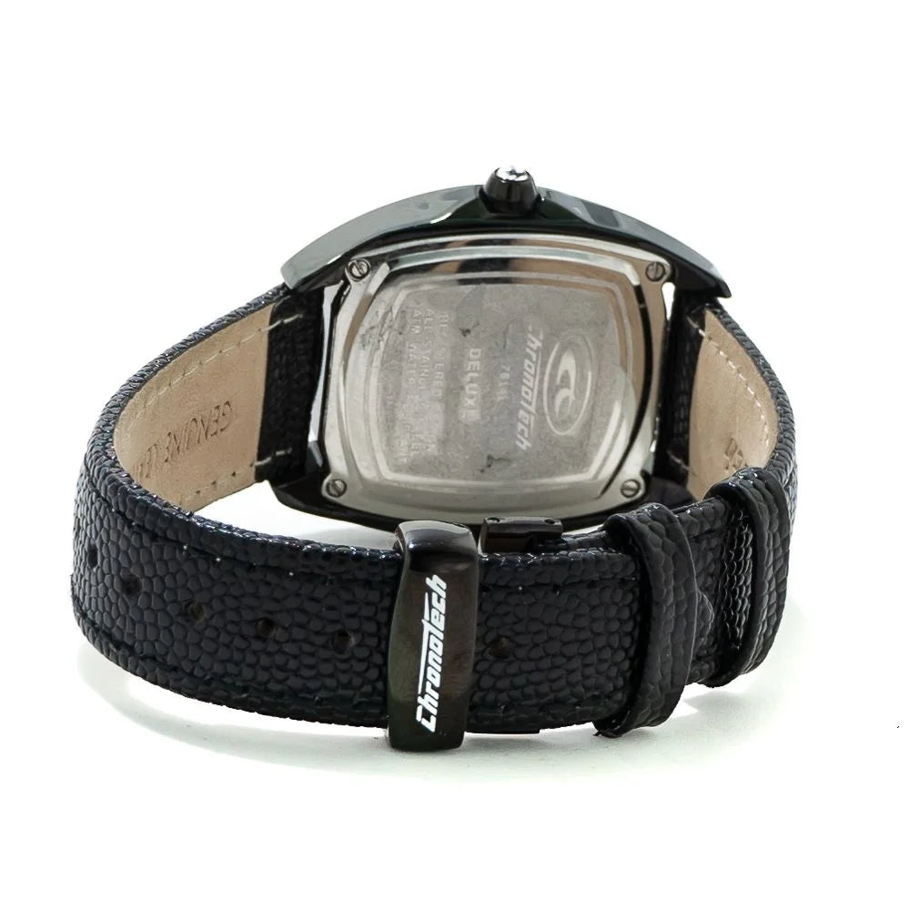 Sleek Black Leather Quartz Watch for Stylish Clothing Lovers Chronotech