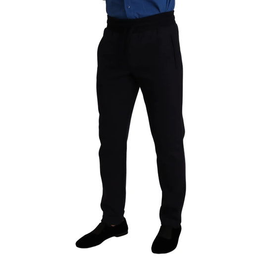 Sleek Blue Dolce Gabbana Jogger Pants with Logo Details &