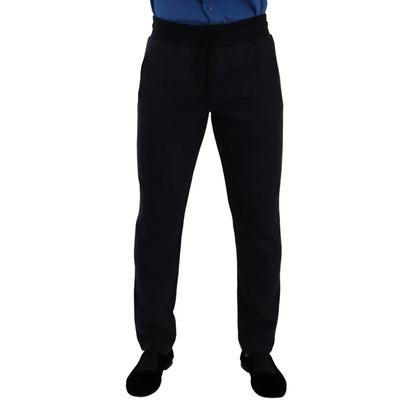 Sleek Blue Dolce Gabbana Jogger Pants with Logo Details &