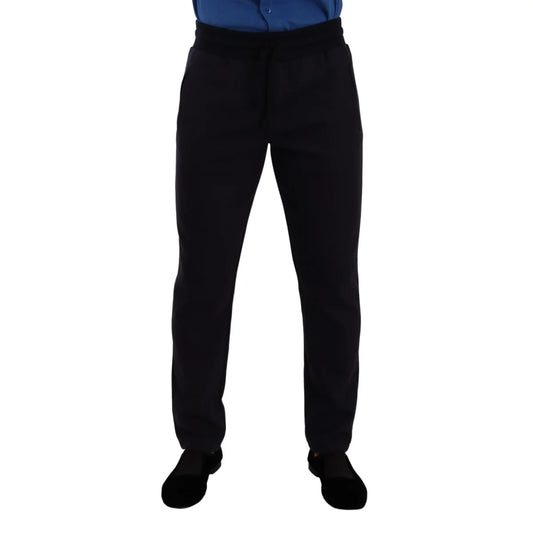 Sleek Blue Dolce Gabbana Jogger Pants with Logo Details &