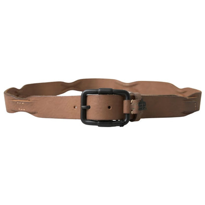Sleek Ermanno Scervino Waist Belt Brown Leather with Black Metal Buckle